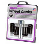 Black Tuner Style Cone Seat Wheel Lock Set (M14 x 1.5 Thread Size) - Set of 4; Set of 4 Locks and 1 Key