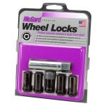 Black Tuner Style Cone Seat Wheel Lock Set (1/2-20 Thread Size) - Set of 5 Locks and 1 Key