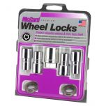 Chrome Long Shank Wheel Lock Set (7/16-20 Thread Size) - Set of 4 Locks, 4 Washers and 1 Key